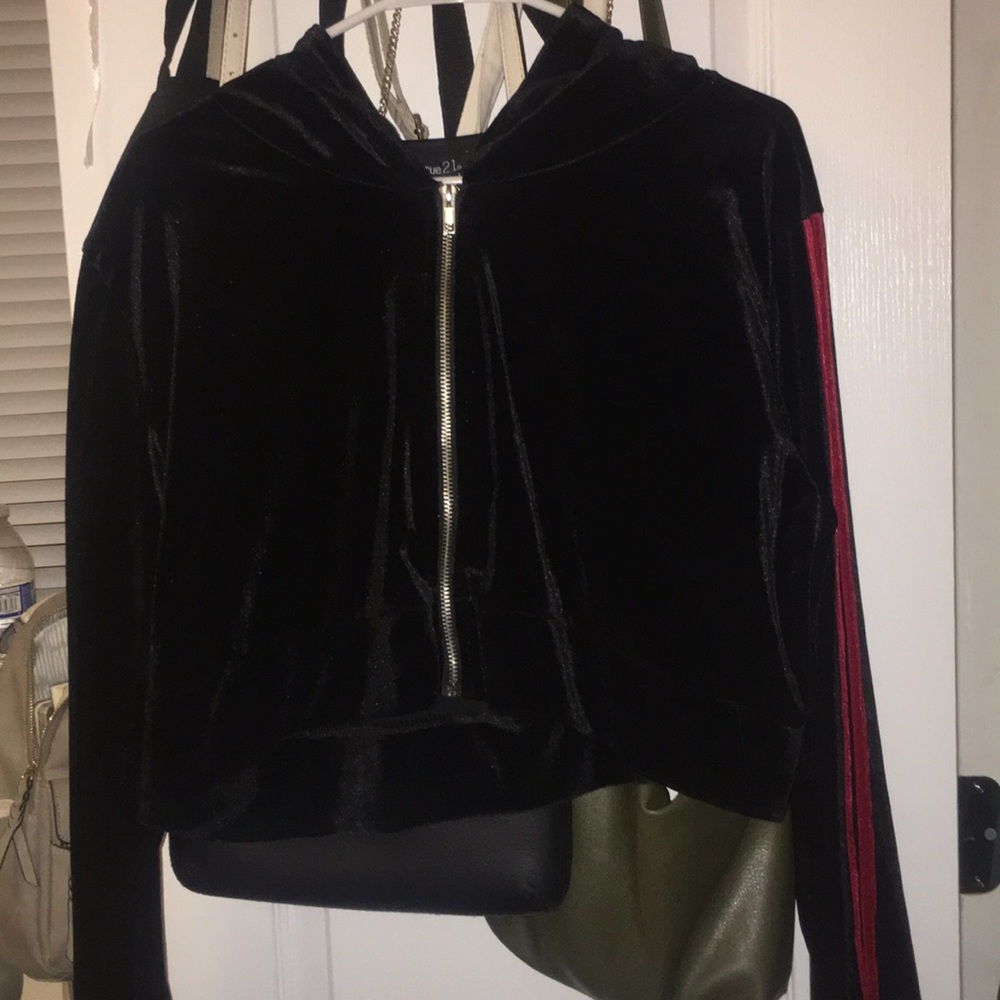 Velvet cropped zip up hoodie
